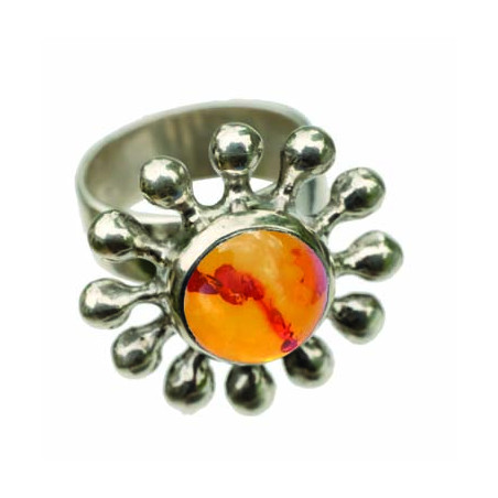 Bague Marguerite Ambre Cognac (Ouverte)