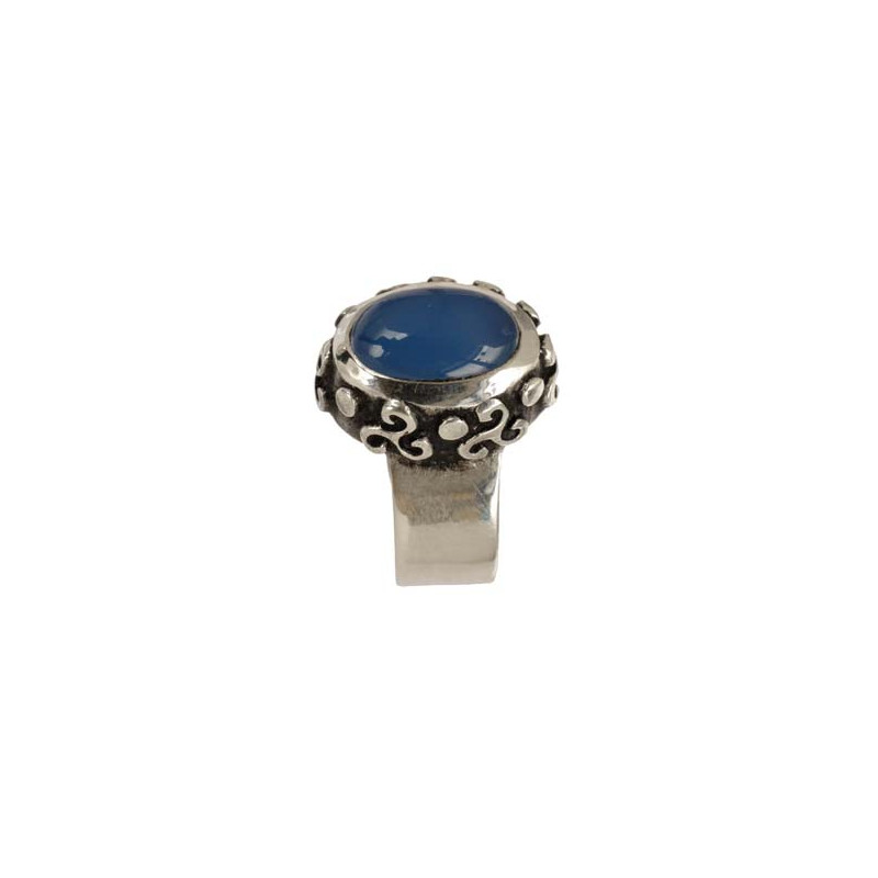 Oval Blue Agate Triskel Ring (Open)