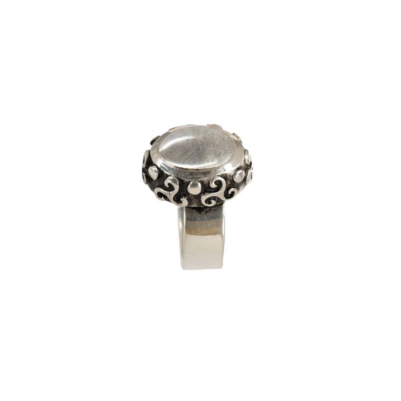 Oval Rock Crystal Triskel Ring (Open)