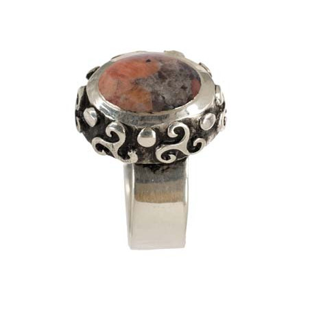 Oval Pink Granite Triskel Ring (Open)