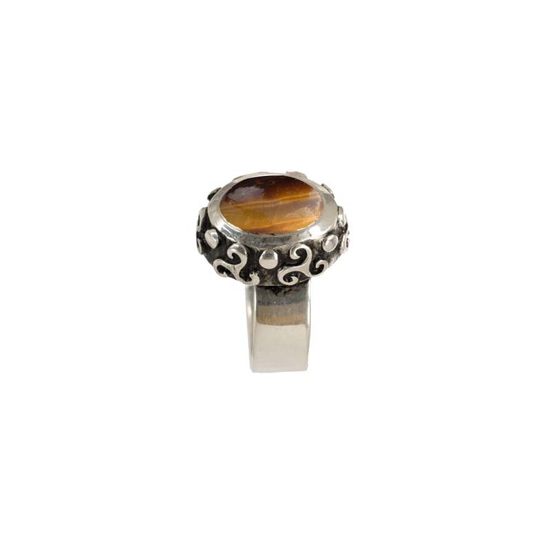 Oval Tiger's Eye Triskel Ring (Open)