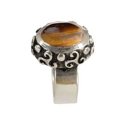 Oval Tiger's Eye Triskel Ring (Open)